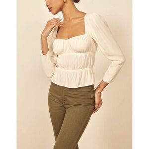 Reformation Plath Cream Puff Sleeve Crepe Top , sz : medium
